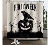 SDOTPMT 180x180cm Scary Halloween Themed Shower Curtain Horror Pumpkin Lantern Mysterious Ghost Forest Crow Bath Curtain Day of The Dead Bathtub Curtain for Bathroom Decor Polyester with Hooks