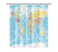 SDOTPMT 180x180cm World Map Shower Curtain Countries and Cities Geography Educational Bath Curtain Blue Ocean Continents Bathtub Curtain for Kids Bathroom Fabric Polyester Waterproof with Hooks