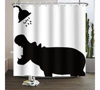 SDOTPMT 180x198cm Animal Silhouette Shower Curtain Funny Hippo Showering Bath Curtain Wild Animal White Bathtub Curtain for Boy Girl Bathroom Decor Waterproof with Hooks