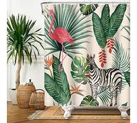 SDOTPMT 180x198cm Flamingo Shower Curtain Tropical Palm Tree Green Leaves Banana Leaf Horse Bath Curtain Summer Theme Bathtub Curtain Fabric Polyester Waterproof for Kids Bathroom Decor with Hooks