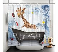 SDOTPMT 180x200cm Get Naked Shower Curtain Funny Cartoon Giraffe Showering Cute Wild Animal Bath Curtain Marble Luxury Texture Bathtub Curtain for Kids Man Bathroom Fabric Polyester with Hooks