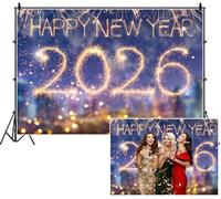 SDOTPMT 2.5x1.8m Happy New Year Celebration Backdrop 2026 Scene Sparkler - Formed Numerals City Bokeh Lights Photography Background Celebration Holiday Event Portrait Photo Booth Prop
