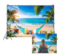 SDOTPMT 20x10ft Summer Beach Theme Backdrop Hawaiian Ocean Blue Heavens Seaside Tropical Palm Trees Photography Background for Party Decorations Photoshoot Background Photo Banner Supplies