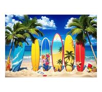 SDOTPMT 20x10ft Summer Surfing Backdrop Colorful Hawaiian Ocean Surfing Surfboard Tropical Palm Trees Photography Background for Travel Surf Birthday Party Decorations Background