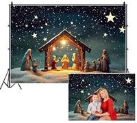 SDOTPMT 3.6x2.5m Nativity Scene Christmas Backdrop Snow - covered Stable Baby Jesus Onlookers Starry Night Sky with Snowfall Photography Background for Family Reunion Shoots Props