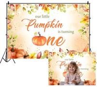 SDOTPMT 3.6x2.5m Our Little Pumpkin is Turning One Backdrop Watercolor Autumn Leaves String Lights Golden Accents Photography Background for Fall First Birthday Shoots Warm Festive Atmosphere