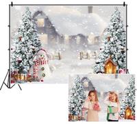 SDOTPMT 3.6x2.5m Winter Christmas Village Backdrop Snowman Snow Covered Trees Houses Snowfall Lanterns Mini Snowmen Festive Photography Background for Children Holiday Party Decor Props