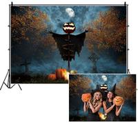 SDOTPMT 3.6x3m Creepy Scarecrow Halloween Backdrop Jack - o'- lantern Head Full Moon Autumn Trees Tombstones Fog Pumpkins Skull Photography Background for Celebrating Festival Spooky Decor