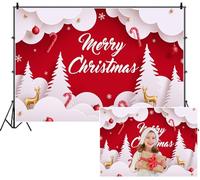 SDOTPMT 3.6x3m Merry Christmas Backdrop Paper Cut Elements Trees Reindeer Baubles Candy Canes Photography Background for Family Reunion Shoots Props Children Holiday Party Decor