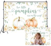 SDOTPMT 3.6x3m Two Little Pumpkin are on the Way Backdrop White Peach Roses Gold Glitter Accents Green Leaves Photography Background for Baby Birthday Shoots Sweet Festive Atmosphere Decor