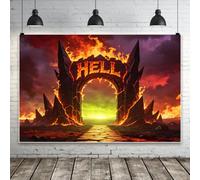 SDOTPMT 3x2.5m Hell Gate Halloween Backdrop Fiery Lava Hell Arch Door Burning Flame Dark Cloud Sky Horror Background for Halloween Party Photo Booth Decorations
