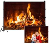 SDOTPMT 3x2m Cozy Christmas Fire Backdrop Dancing Flames in a Brick Fireplace Photography Background for Family Reunion Shoots Props Warm Inviting Holiday Atmosphere