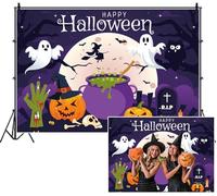 SDOTPMT 3x2m Happy Halloween Backdrop Cartoon Full Moon Ghosts witch Cauldron with Green Brew Jack - o'- lanterns Bats Photography Background for Celebrating Festival Spooky Decor