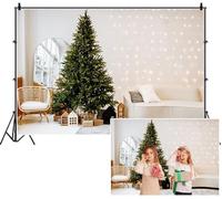 SDOTPMT 3x2m Minimalist Christmas Living Room Backdrop Green Palm Tree String Lights White Sofa Rattan Chair Houses Photography Background for Family Reunion Shoots Holiday Home Scenes