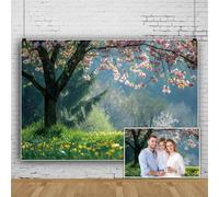 SDOTPMT 3x2m Spring Backdrop Green Mountains Forests Yellow Wildflowers Garden Natural Countryside Photography Background for Hiking Tourism Picnic Kids Birthday Wedding Decor Prop