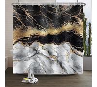 SDOTPMT 41x63 Inches Marble Texture Shower Curtain Gold Powder Sparkling Irregular Gradient Black-White Color Bath Curtain Marvelous Abstract Luxury Polyester Bathroom Curtain with Hooks