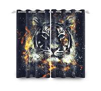 SDOTPMT 42x63 Inch Fierce Tiger with Fire Window Curtain White Tiger in Black Background Window Drapes Natural Wildlife Window Treatment for Living Room Boys Bedroom Blackout Curtains, 2 Panels