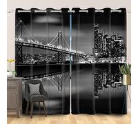 SDOTPMT 42x63inch City Night Landscape Window Curtain Famous Building Bridge Urban Town Window Drapes Modern Metropolis Skyline Window Treatment for Living Room Bedroom Blackout Curtains, 2 Panels