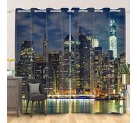 SDOTPMT 42x63inch New York City Skyline Window Curtain Famous Building Urban Town Skyscrapers Window Drapes Metropolis Night Scenery Curtain for Living Room Bedroom Blackout Curtains, 2 Panels