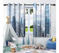 SDOTPMT 42x63inch New York City Window Curtain Modern Manhattan Skyscrapers Architecture Buildings Bay Harbour at Night Scenery Window Treatments for Living Room Blocking Curtains, 2 Panels