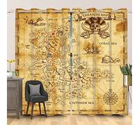 SDOTPMT 42x63inch Treasure Map Window Curtain Vintage Nautical Map Historical Geography Rustic Window Drapes Retro Island Map Curtain for Living Room Bedroom Blackout Curtains, 2 Panels