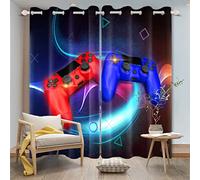 SDOTPMT 46x54 Inch Modern Gamer Window Curtain Blue Red Gamepad Cool Video Game Magic Teen Game Controller Game Lover window drapes for Boy Teen Bedroom Thermal Insulated Curtain, 2 Panels