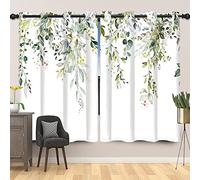 SDOTPMT 46x54inch Green Willow Leaves Window Curtain Natural Eucalyptus Leaf Botanical Plant Farmhouse Window Drapes White Window Treatment for Living Room Bedroom Decor Blackout Curtains, 2 Panels
