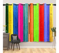 SDOTPMT 46x54inch Vintage Rainbow Wooden Plank Window Curtain Retro Wood Door Texture Window Drapes Farmhouse Rustic Village Blackout Curtains for Living Room Bedroom Window Treatment, 2 Panels