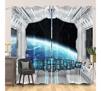SDOTPMT 46x72 Inch Space Station Window Curtain Futuristic Science Fiction Space Ship Earth Planet Vivid Picture for Boy Girl Window Treatment Drapes for Bedroom Light Blocking Curtain, 2 Panels