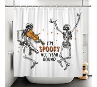 SDOTPMT 48x72inch Funny Human Skeleton Shower Curtain Love Music Playing the Guitar Dancing Spooky Skull Bath Curtain Halloween White Bathtub Curtain for Man Bathroom Fabric Polyester with Hooks