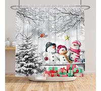 SDOTPMT 48x72inch Winter Snowy Scenery Shower Curtain Cute Three Snowman Snowflakes Bath Curtain Box Snowy Tree Branch Bathtub Curtain for Bathroom Fabric Polyester with Hooks