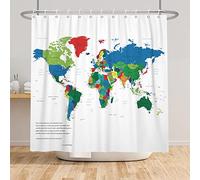 SDOTPMT 48x72inch World Map Shower Curtain Colored Map of World Children Educational Theme Country City Bath Curtain White Backdrop Bathtub Curtain for Bathroom Polyester with Hooks