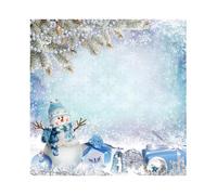 SDOTPMT 4x4ft Winter Snowman Polyester Backdrop Glitter Bokeh Snowfield Scenery Pine Tree Box Blue and White Background for Christmas New Year Xmas Holiday Party Decor Banner