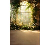 SDOTPMT 4x6ft Window View Backdrop Green Plant White Floral Wedding Photography Background Spring Scenery Backgrounds for Kids Birthday Party Decor Cake Table Supplies