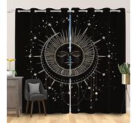 SDOTPMT 52x84 Inch Gothic Tarot Astrology Window Curtain Crescent Moon Sun Bright Star Night Sky Galaxy Planet for Kids Window Treatment Drapes for Living Room Light Blocking Curtain, 2 Panels