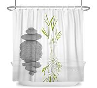 SDOTPMT 55x72inch Basalt Stones Bamboo Leaves Shower Curtain Spa Japanese Theme Zen Meditation Bath Curtain White Background Bathtub Curtain for Bathroom Decor Fabric Polyester with Hooks