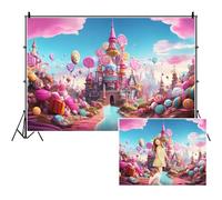 SDOTPMT 5x3ft Candyland Polyester Backdrop for Photography Dreamlike Castle Colorful Candy Pink Cloud Background Fairytale Princess Backgrounds for Kids Birthday Party Decor Newborn Photo Booth Props