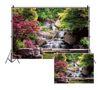 SDOTPMT 5x3ft Japan Garden Landscape Polyester Backdrop Retro Park View Photography Background Waterfall Maple Trees Bridge Kyoto Garden Travel Children Photo Studio Props Wallpaper