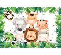 SDOTPMT 5x3ft Jungle Animal Polyester Backdrop Green Plant Leaves Cute Funny Woodland Wildlife Background Tropical Forest Adventure Backgrounds for Kids Birthday Party Decor Photo Booth Props