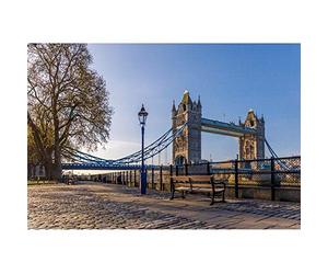 SDOTPMT 5x3ft London Tower Bridge Polyester Backdrop European Modern Architecture The Thames Cityscape Street Bench Background Outdoor Travel Vacation Europe Sightseeing Studio Props