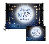SDOTPMT 5x3ft Love You to The Moon and Back Polyester Backdrop Sky Moon Gold Stars Twinkle Twinkle Little Star Gender Reveal Photography Background for Baby Shower Birthday Party Decoration