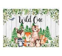 SDOTPMT 5x3ft Wild One Animals Polyester Backdrop Safari Animals Rustic Wooden Board Watercolor Palm Leaves Gold Glitter Dots White Background for Newborn Baby Shower Birthday Party Decor
