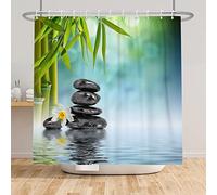 SDOTPMT 60x72inch Spa Japanese Theme Shower Curtain Green Bamboo Leaves Orchid Basalt Stones Bath Curtain Zen Meditation Bathtub Curtain for Bathroom Decor Fabric Polyester with Hooks