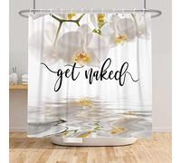 SDOTPMT 60x72inch White Orchid Water Spa Shower Curtain Get Naked Theme Bath Curtain Funny Quote Art Fonts Words Bathtub Curtain for Bathroom Decor with Hooks Fabric Polyester Curtain