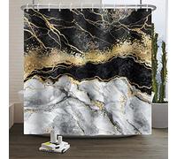 SDOTPMT 65x72 Inches Marble Texture Shower Curtain Gold Powder Sparkling Irregular Gradient Black-White Color Bath Curtain Marvelous Abstract Luxury Polyester Bathroom Curtain with Hooks