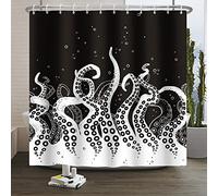 SDOTPMT 65x72 Inches Octopus Tentacles Shower Curtain Ocean Creature Crooked Tentacles Awesome Rising Gas Bubble Floating Black-white Bath Curtain Fabric Hotel Quality Bathroom Curtain with Hooks