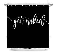 SDOTPMT 65x72inch Get Naked Theme Shower Curtain White Art Font Words Funny Quotes Bath Curtain Aesthetic Letter Black Bathtub Curtain for Bathroom Decor Fabric Polyester with Hooks