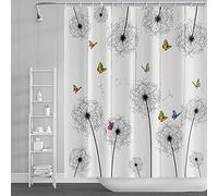 SDOTPMT 69x75 Inch Modern Simple Concise Theme Shower Curtain Rustic View Flying Dandelion Colorful Butterfly Wooden Plank Bath Curtain Art Bathroom Curtain with Hooks
