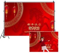 SDOTPMT 6x3m Chinese New Year Backdrop 2026 Year of the Horse Scene Floral Horse Silhouette Red Lantern Photography Background Lunar Traditional Spring Festival Eve Party Banner