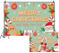 SDOTPMT 6x3m Merry Christmas Backdrop Happy New Year Colorful Cartoon Gingerbread Man Santa Claus Photography Background for Family Reunion Shoots Props Children Holiday Party Decor